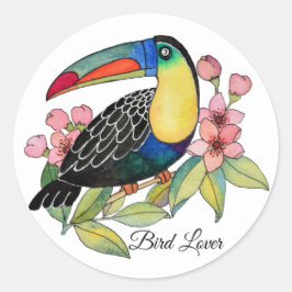 Waterverf toucan Bird with Flowers Ronde Sticker