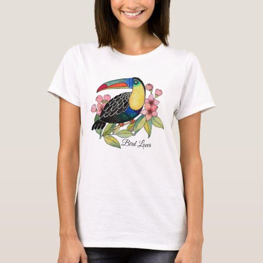 Waterverf toucan Bird with Flowers T-shirt (Voorkant)