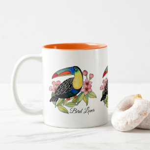 Waterverf toucan Bird with Flowers Tweekleurige Koffiemok