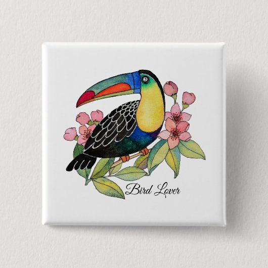 Waterverf toucan Bird with Flowers Vierkante Button 5,1 Cm (Voorkant)