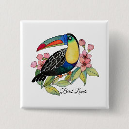 Waterverf toucan Bird with Flowers Vierkante Button 5,1 Cm
