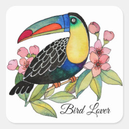 Waterverf toucan Bird with Flowers Vierkante Sticker