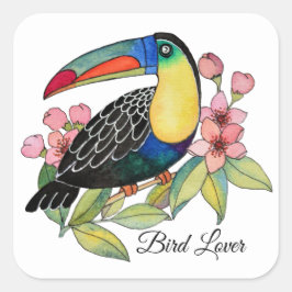 Waterverf toucan Bird with Flowers Vierkante Sticker