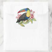 Waterverf toucan Bird with Flowers Vierkante Sticker (Tas)