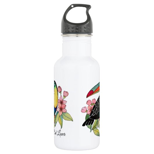 Waterverf toucan Bird with Flowers Waterfles (Voorkant)