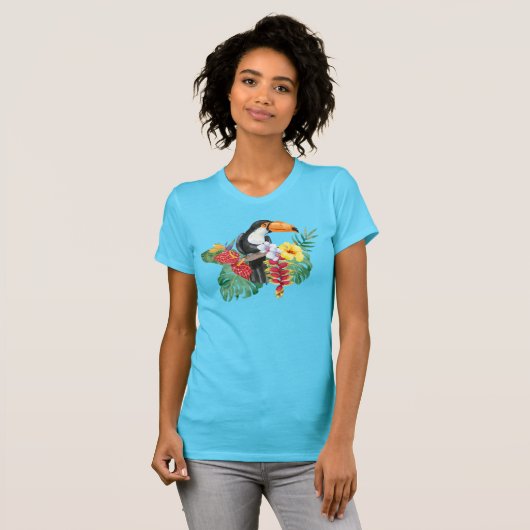Waterverf Toucan en Hibiscus T-shirt (Voorkant volledig)