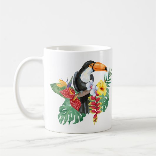 Waterverf Toucan en Tropical Flowers Koffiemok (Links)