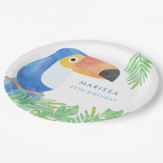 WATERVERF TOUCAN VERJAARDAG PAPIEREN BORDJE (Gekanteld)