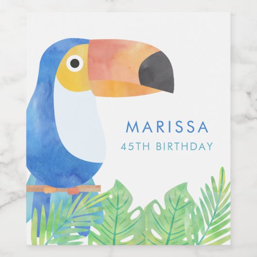 WATERVERF TOUCAN VERJAARDAG WIJN ETIKET (Enkel label)