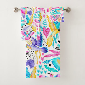 Waterverf Toucans, Maccaws en kolibrie Oerwoud Bad Handdoek
