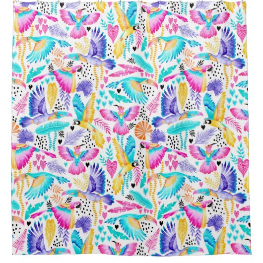 Waterverf Toucans, Maccaws + kolibries Oerwoud Douchegordijn (Voorkant)