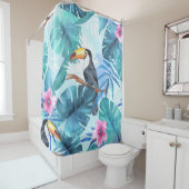 Waterverf Toucans: Tropisch naadloos Douchegordijn (In situ)