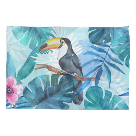 Waterverf Toucans: Tropisch naadloos Kussensloop (Achterkant)