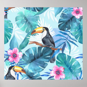Waterverf Toucans: Tropisch naadloos Poster