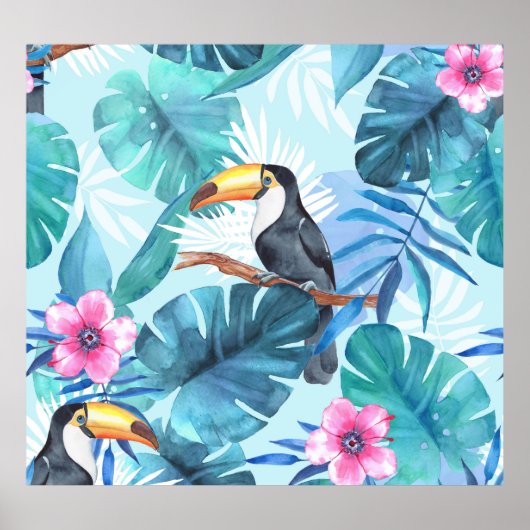 Waterverf Toucans: Tropisch naadloos Poster (Voorkant)