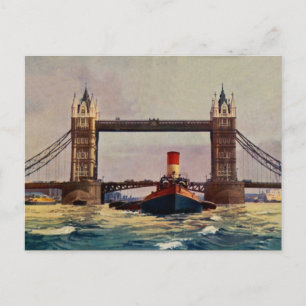 Waterverf Tower Bridge, steamer London Briefkaart