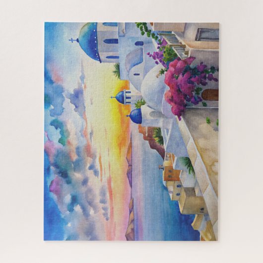 Waterverf Townscape Santorini Grieks eiland Legpuzzel (Verticaal)