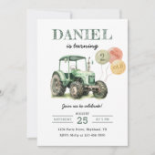 Waterverf Tractor 2e Verjaardagsfeest Kaart (Voorkant)