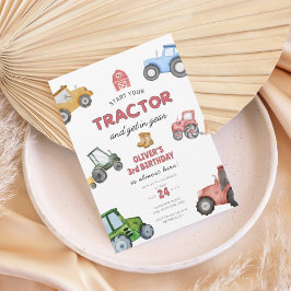 Waterverf tractor 3e verjaardag kaart