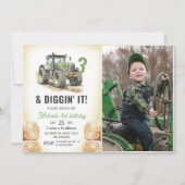 Waterverf Tractor 3e verjaardag Party Foto Kaart (Voorkant)