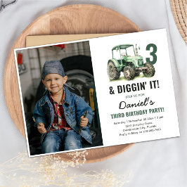 Waterverf Tractor 3e verjaardag Party Foto Kaart