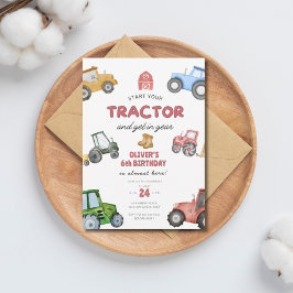 Waterverf tractor 6de verjaardag kaart