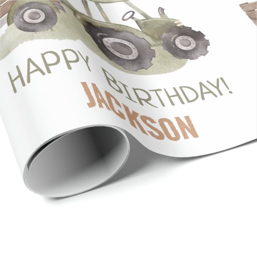 Waterverf Tractor Boerderij 1e verjaardag Cadeaupapier (Rol Hoek)