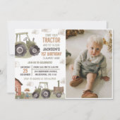 Waterverf Tractor Boerderij 1e Verjaardag Foto Kaart (Voorkant)