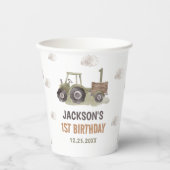 Waterverf Tractor Boerderij 1e verjaardag Papieren Bekers (Voorkant)