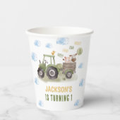 Waterverf Tractor Boerderij 1e verjaardag Papieren Bekers (Voorkant)