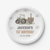 Waterverf Tractor Boerderij 1e verjaardag Papieren Bordje (Voorkant)