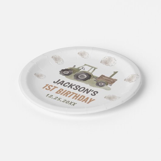 Waterverf Tractor Boerderij 1e verjaardag Papieren Bordje (Gekanteld)