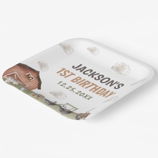 Waterverf Tractor Boerderij 1e verjaardag Papieren Bordje (Gebogen)