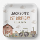 Waterverf Tractor Boerderij 1e verjaardag Papieren Bordje (Voorkant)