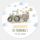 Waterverf Tractor Boerderij 1e verjaardag Ronde Sticker (Voorkant)