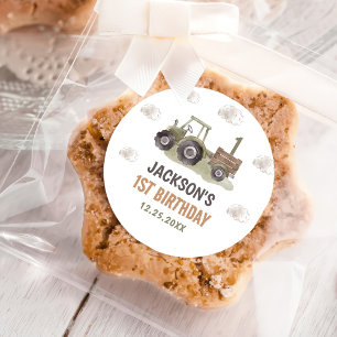 Waterverf Tractor Boerderij 1e verjaardag Ronde Sticker