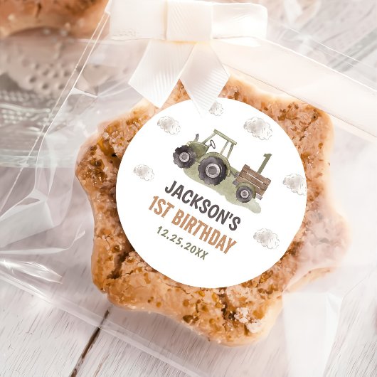 Waterverf Tractor Boerderij 1e verjaardag Ronde Sticker