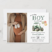 Waterverf Tractor Boy Baby shower Foto Kaart (Voorkant)