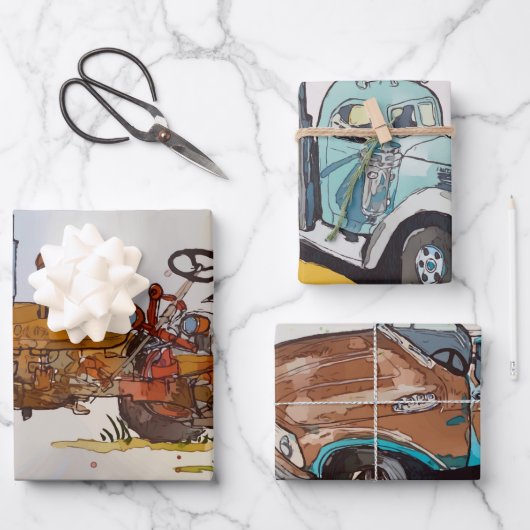 Waterverf Tractor, Truck en Semi Inpakpapier Vel (Voorkant)