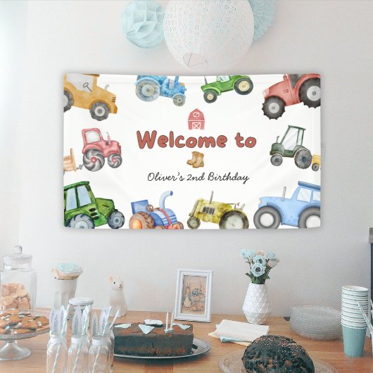 Waterverf tractor verjaardag elke leeftijd spandoek