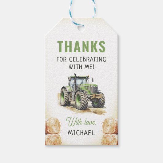 Waterverf Tractor Verjaardagsfeestje Cadeaulabel (Voorkant)