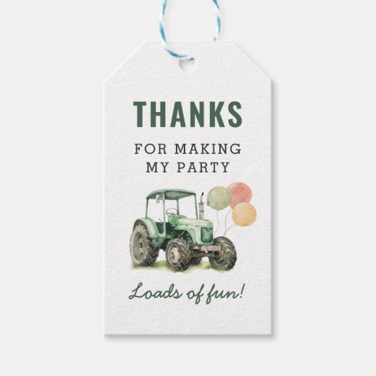 Waterverf Tractor Verjaardagsfeestje Cadeaulabel (Voorkant)