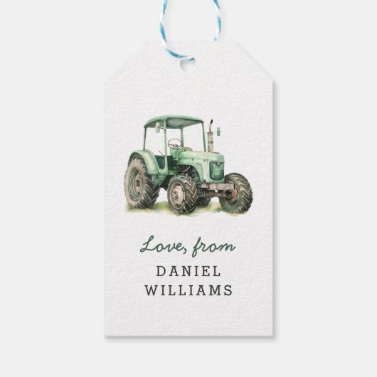 Waterverf Tractor Verjaardagsfeestje Cadeaulabel (Achterkant)