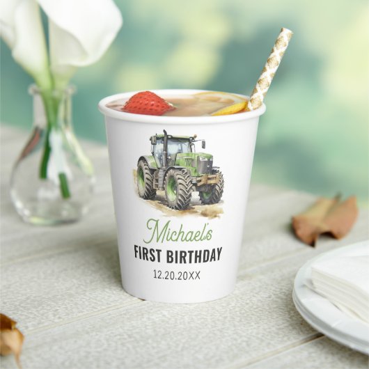 Waterverf Tractor verjaardagsfeestje Papieren Bekers (Insitu)