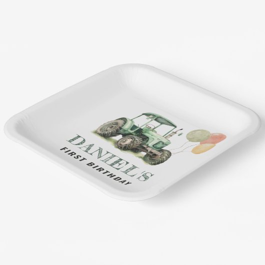 Waterverf Tractor verjaardagsfeestje Papieren Bordje (Gebogen)