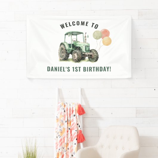 Waterverf Tractor verjaardagsfeestje Spandoek (Insitu)