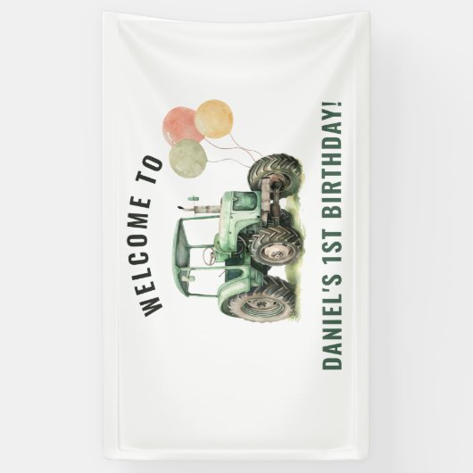 Waterverf Tractor verjaardagsfeestje Spandoek (Verticaal)