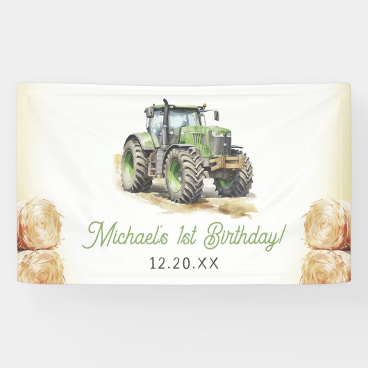 Waterverf Tractor verjaardagsfeestje Spandoek (Horizontaal)
