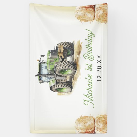 Waterverf Tractor verjaardagsfeestje Spandoek (Verticaal)