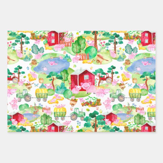 Waterverf tractoren — Boerderij voor het gieten Inpakpapier Vel (Voorkant)